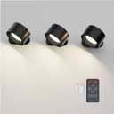 Deyagoo 3PACK Romote LED Wall Sconce - Rechargeable Wall Light, 3 Colors & 3 Brightness Levels, 360° Magnetic Rotating Head, Bedside Reading Lamp, Easy Install Battery Operated Wall Lamp Black