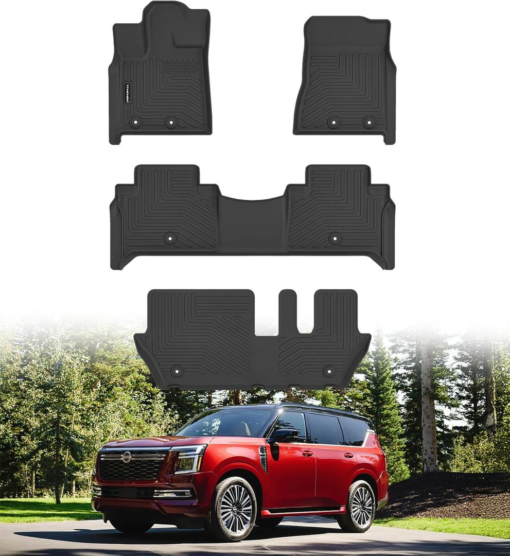 Floor Mats for 2025 Nissan Armada/Infiniti QX80 8 Seats All Weather Floor Liners TPE Rubber Fit for Nissan Armada 2025 Anti-Slip Full Set Automobile Mats Accessories