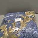 King Quilt Set 100% Cotton Blue Damask Floral Bedspread, Classic European Style Reversible Quilt Bedding Set 3 Pieces, Lightweight All Season, Dark Blue & Brown