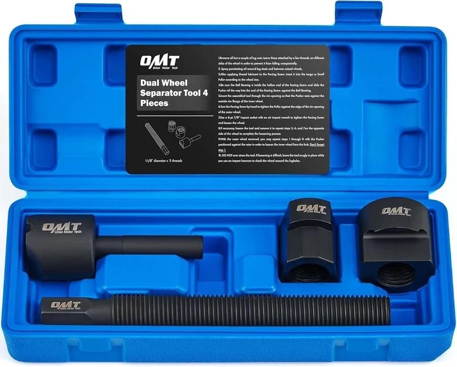 Orion Motor Tech Dual Wheel Separator Tool, 4Piece Wheel Hub Removal Tool with 11 Threads OnePiece Pusher, Dual Wheel Removal Tool Fit for Most Dually Wheels Truck Bus Van Trailer