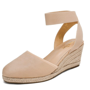DREAM PAIRS Women's Elastic Ankle Strap Espadrilles Wedge Sandals (5.5, Nude)