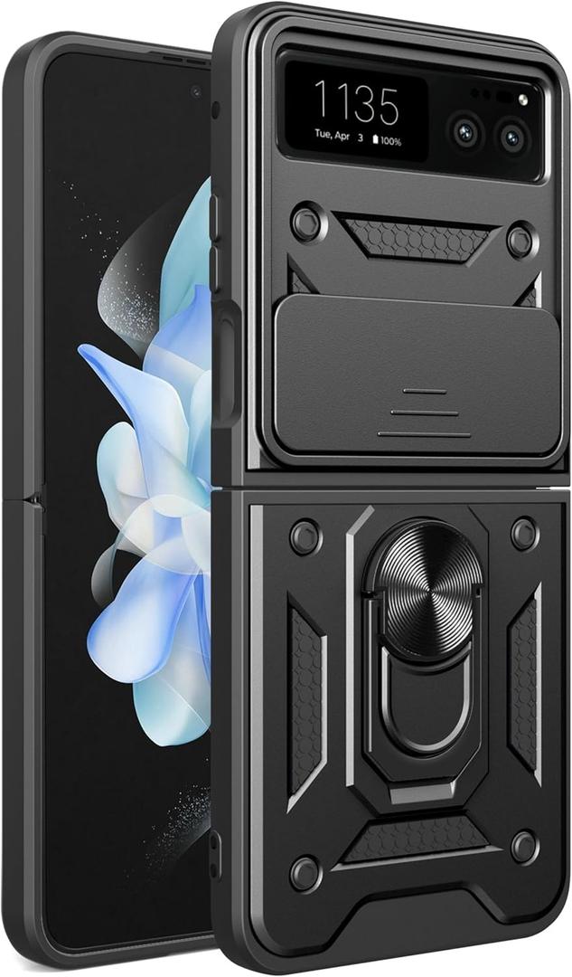 Compatible with Motorola Razr 2023 Bracket Shell,with Slide Camera Lens Cover Compatible with Motorola Razr 40 5G 2023 XT2323-1 XT2323-3 XT2323-4 XT2323-7 Case Black