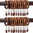 24 Pcs Curtain Rings with Clips Wooden 2.5 inch outer Dia for 1 inch Rod Pole, Window Shower Curtain Hooks, Wood Curtain Rod Wood Curtain Rings with eyelet, Drapery Rings.(24, 1.75 INCH INNER DIA)