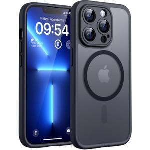 TOCOL Magnetic for iPhone 13 Pro Case, Upgraded Full Camera Protection, Compatible with Magsafe, Drop Protection, Translucent Matte Back Bumper Phone Cover 6.1 inch (Black)