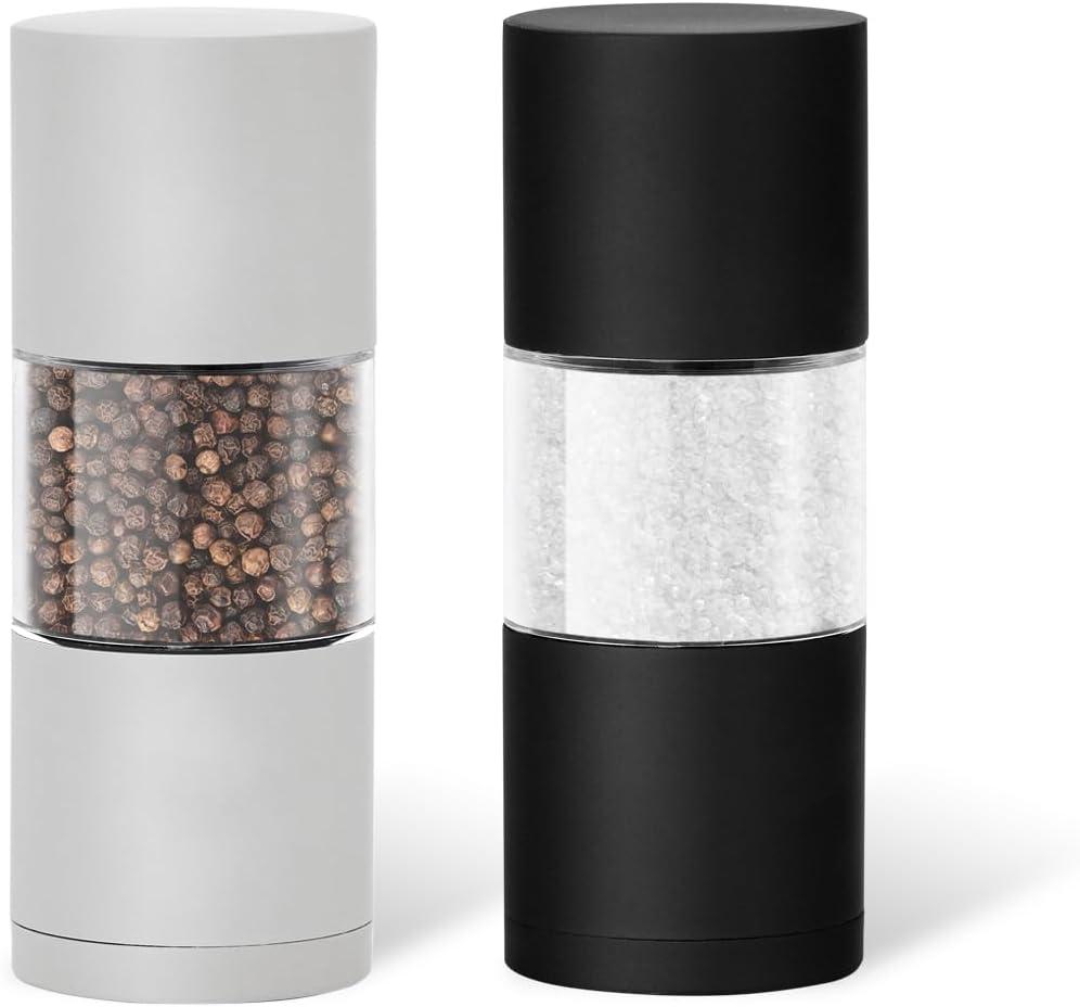 2 x LHS Premium Salt and Pepper Grinder Set, Stainless Steel Salt Pepper Shaker Set, Refillable Pepper Grinder and Salt Mill with Adjustable Coarseness for Kitchen Use - 4.6 Inches (2-Pack)