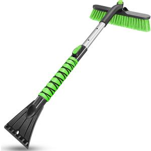 HEEYA Car Ice Scraper with 12.6 Inch Large Brush Head, Snow Brush and Ice Scraper for SUV Windshield Window, Extendable Snow Scraper for Truck Automobile Vehicle - Green
