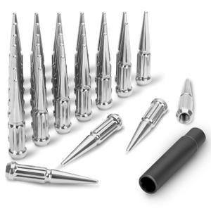 M14x1.5 Spike Lug Nuts Chrome 32 Pcs, 14mm x 1.5 Spline Spiked Lug Nuts for Chevy Silverado GMC Sierra 2500 3500 HD Ford F250 F350, 14x1.5 Truck Lugnut for Ram, Solid Metal Wheel Nut with 1 Socket Key