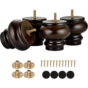 Michanco 3 Inch Mid Century Bun Feet for Furniture Set of 4 Chunky Replacement Wooden Legs for Sofa Couch Ottoman Chair Cabinet (8cm Espresso)