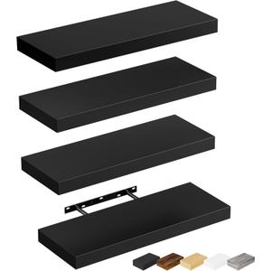 Bellsal Floating Shelves for Wall, Black Engineered Wood Wall Shelf Set of 4, 16" Walls Mounted Floating Shelf for Kitchen, Living Room, Bedroom, Bathroom Storage, Book Shelf for Home Decor (4 pcs: 15.7*5.7)