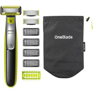 Philips OneBlade Hybrid Body and Face Stubble Trimmer with 4 x Lengths, 2 Extra Blade and Travel Pouch,