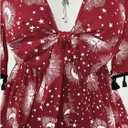 Women's Plus Size Boho Graphic Blouse Shirt Bow Tie Knot Half Sleeve Ruffle Hippie Peplum Tops (Red, XL)