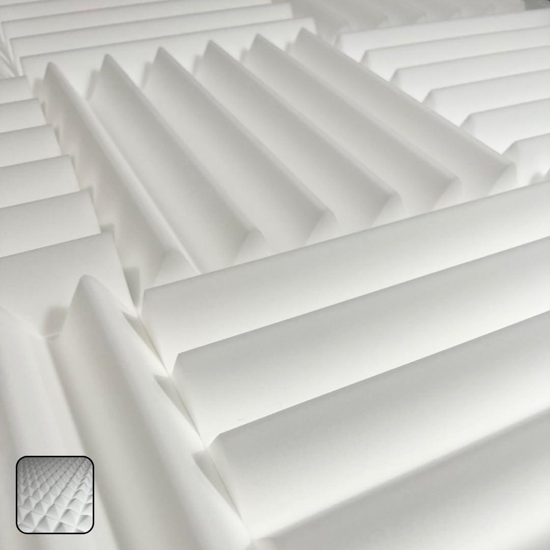 White Acoustic Foam Panels for Sound Dampening and Absorption - 2.5 Inches Thick - 12x12 Tiles - 2 Pack (Wedge-2 Pack)