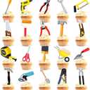 51 Pieces Tools Cupcake Toppers Instrument Cake Decoration Tool Stickers (2 in 1) Tools Hammer Screwdriver Pliers Electric Drill Theme for Kids Girls 1st 2nd Happy Birthday Baby Shower Party Supplies