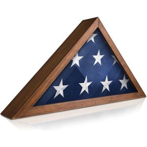 HBCY Creations Flag Display Case for 5' x 9.5' American Veteran Burial Solid Wood Rustic Brown Frame with Glass Front Wall Mount or Standing Display, Box HBCY Creations Flag Display Case for 5' x 9.5' American Veteran Burial Solid Wood Rustic Brown Frame with Glass Front Wall Mount or Standing Display, Box