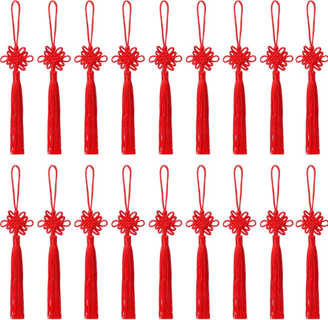 50 Pieces Chinese Knot Fortune Tassel Handmade Chinese Knotting Cord for Chinese New Year