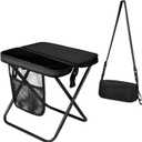 12" Portable Collapsible Stool - Folding Chair with Storage Pouch, Convertible Satchel for Hands-Free Carry & Supports 265Lbs, Ultralight for Hiking, Fishing, Camping, Festivals (Black, Standard)