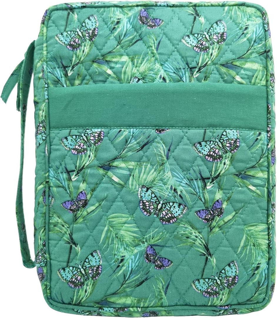 DIWI Quilted Bible Cover Medium Sizes 8.75 X 6.25 X 2.5 Inches Good Book Case Teal Color (M, C1 Butterfly Green)