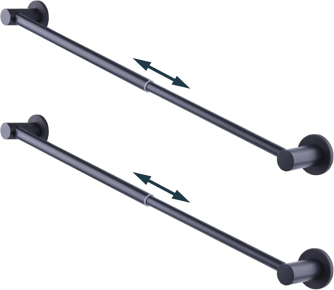 10-18 inches Adjustable Magnetic Towel Bar for Refrigerator, Magnetic Rod for Classroom Whiteboard, Magnet Towel Holder Towel Hook Hanger for Kitchen Dishwasher, Laundry Washer, Black, Pack of 2
