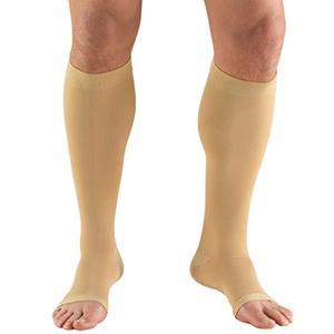 Truform 15-20 mmHg Compression Stockings for Men and Women, Knee High Length, Open Toe, Beige, Large