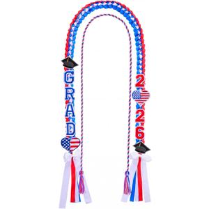 Suncalla 2026 Graduation Leis and Cords, 70 in Grad Money Ribbon Leis American Flag Theme with 11 Embroidered Patches for College Class of 2026 Graduation Party Decorations(Red,Blue,White)