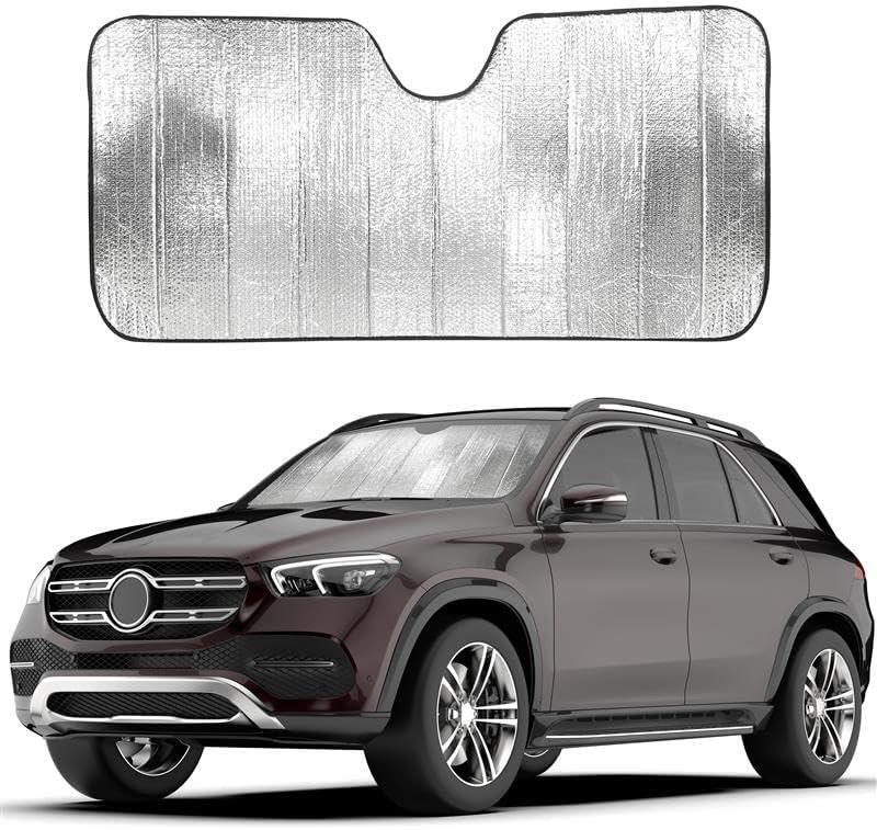 EcoNour Accordion Foldable Windshield Sun Shade | Premium Reflective Sun Visor for SUVs & Pickups Windshields | UV & Heat Reflective Sunshade with Durable Dual-Layer Design | Large (58 x 28) (Silver)
