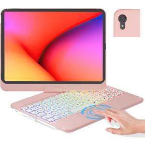 NOKBABO for iPad 11th/10th Generation case with Keyboard, Rainbow Backlit, 360Rotation, Built-in Touchpad & Pencil Holder, Keyboard for ipad 11th(A16,2025) & iPad 10th Generation(2022) - Bright Pink