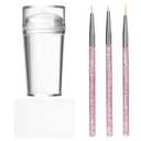 French Tip Nail Stamp Clear Silicone French Tip Tool French Tip Stamp French Manicure Kit French Nail Art Stamper Kit with Scrapers and Nail Art Brushes for French Manicure Home DIY Salon 5 Pcs