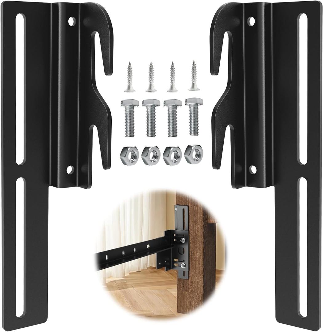 2 PCS #711 Bed Frame Bolt On to Hook On Conversion Brackets for Headboard or Footboard, Hook on Bed Rails Brackets, Extra Heavy Duty Hook Plate Adapter, Headboard Attachment Kit with Hardware, Black
