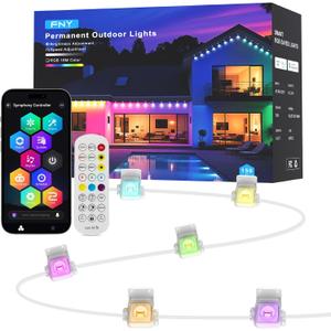 FNY Permanent Outdoor Lights 150ft Smart RGB with 90 LED, IP67 Waterproof for Outdoor Decor, App/Remote Control Eaves Lights Compatible with Alexa, Google Assistant, DIY Scene Modes for Christmas