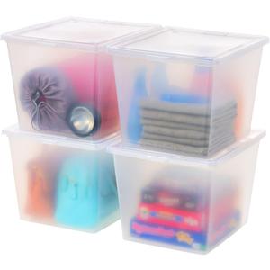 IRIS USA 4-Pack Storage Bins with Lids, 36 Quart, Clear Stackable Containers Box Organize Shoes Closet Shelves Clothes Blankets Towels - BPA-Free Plastic