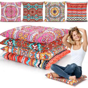 Nuogo 4 Pack Large 22 Inch Bohemian Floor Pillows Square Boho Floor Cushions Seating Pillows for Soft Yoga Meditation Pillow Mandala Pouf for Living Room Tatami Reading Nook(Exquisite)