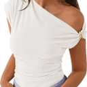 PRETTYGARDEN Womens Summer Off The Shoulder Crop Tops Ribbed Going Out Fitting T Shirts Trendy Spring Y2k Clothes 2026 (Small)