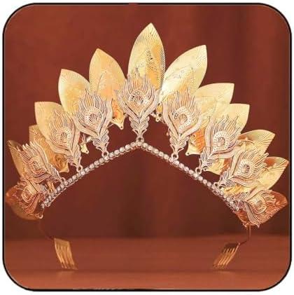 Gortin Gold Leaf Crown Wedding Headband Goddess Halo Crown and Tiara Bridal Princess Headpiece Costume Headwear Hair Accessories for Women