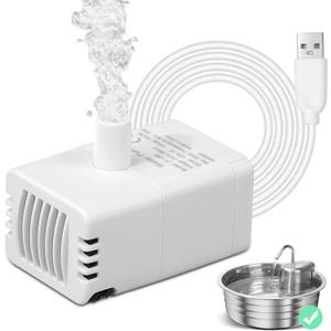 Cat Water Fountain Pump, JY-200S Replacement Pump for Stainless Steel Pet Fountain Adjustable Water Flow Dispenser, Ultra Quiet Pump with Submersible Motor for Dog Drinking Bowl, Low Consumption