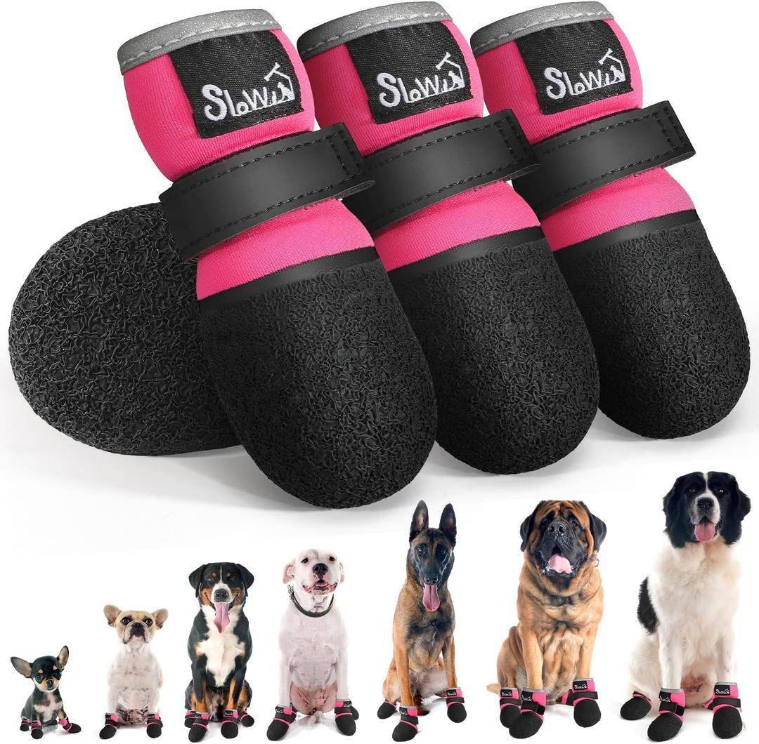 SlowTon Dog Shoes - Breathable Dog Sock Boots for Summer Hot Pavement Hardwood Floors Winter Snow, Waterproof Booties, Non-Slip Paw Protector for Outdoor Walking (FU, 2