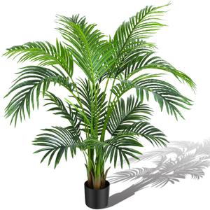 KOL 4ft Artificial Areca Palm Tree Plant, 47in Fake Cane Palm Silk Tree Indoor Outdoor, Dypsis Lutescens, Realistic Faux Silk Plants for Office Home Garden Decoration, Lifelike Modern Decor