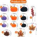 21 PCS Pumpkins Decor Set, 3 Sizes Fake Velvet Pumpkin, Black Purple Orange Small Foam Pumpkin, Autumn Table Centerpiece for Thanksgiving Farmhouse Fall Harvest Halloween Party Decorations