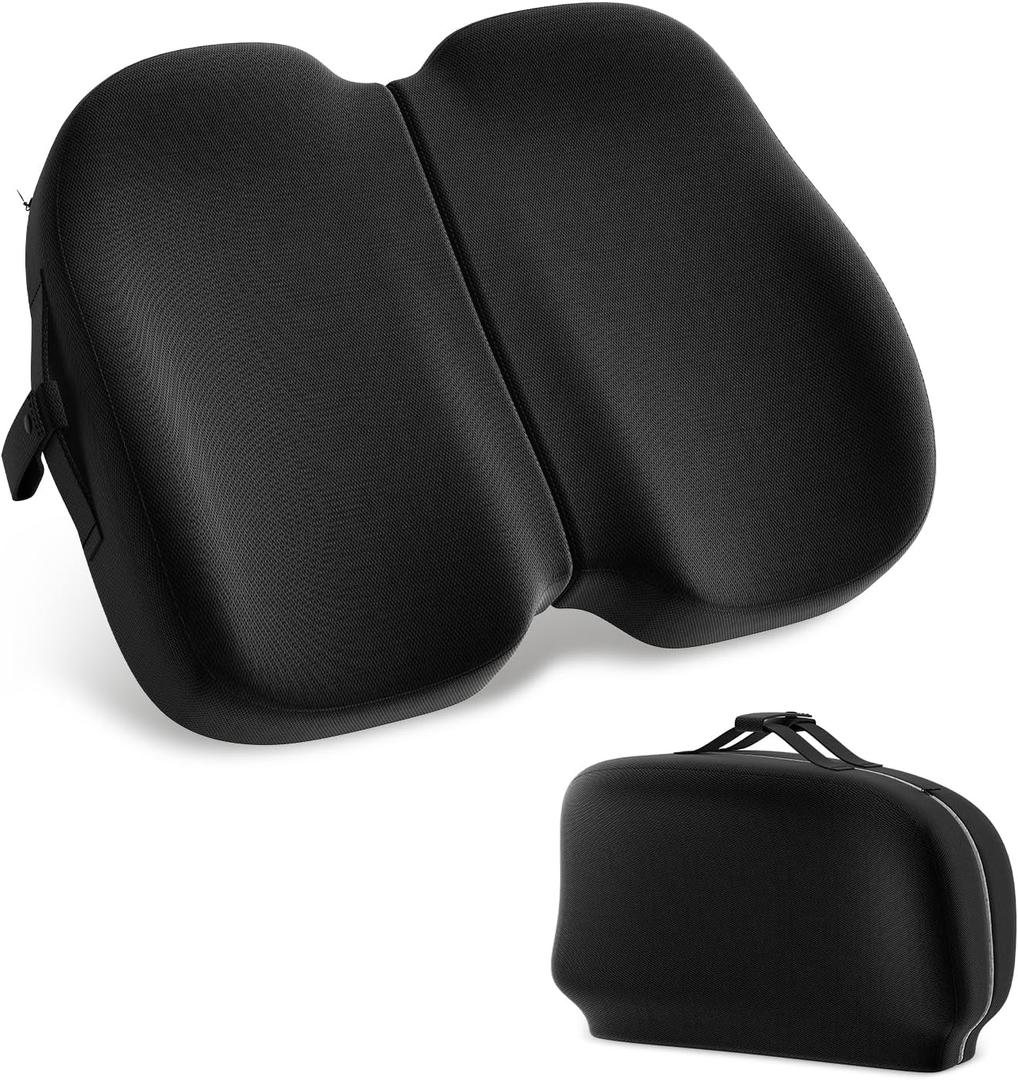 A-Pce Foldable Travel Seat Cushion-with Built-in HandlesMemory Foam Cushions for Relief of Lower Back, Sciatic, Butt and Tailbone Pain-for Home & Office Use, Perfect for Travel or Driving-Black, 46*44*8cm