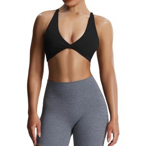 Aoxjox Women's Workout Sports Bras Fitness Backless Padded Sienna Low Impact Bra Yoga Crop Tank Top (Medium, 1 Black)