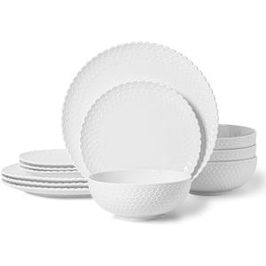 Dinnerware Set, 12 Piece Porcelain Dinnerware with Plates, Bowls and Dishes, Modern Dish Set for 4