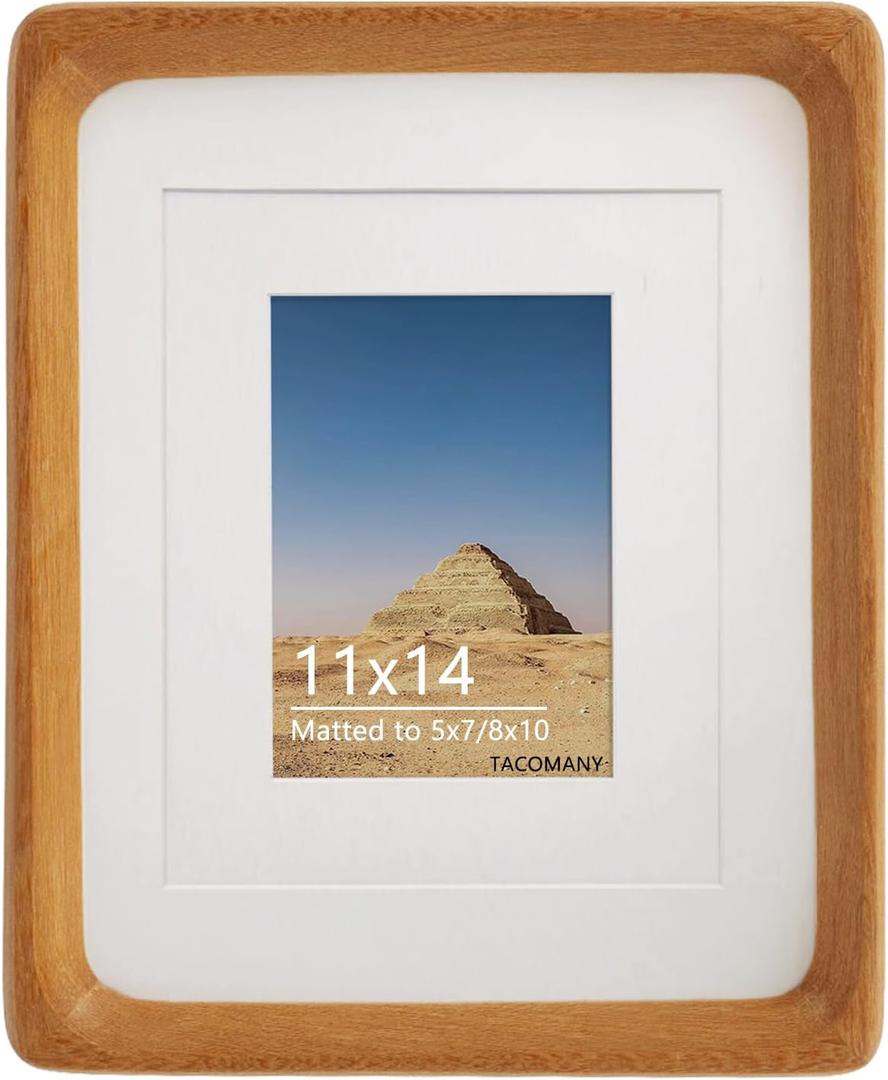 Natural Wood Photo Frames Inspired Tabletop Picture Frame with Mat, Vertical or Horizontal Display (Teak, 11x14 matted to 5x7/8x10)