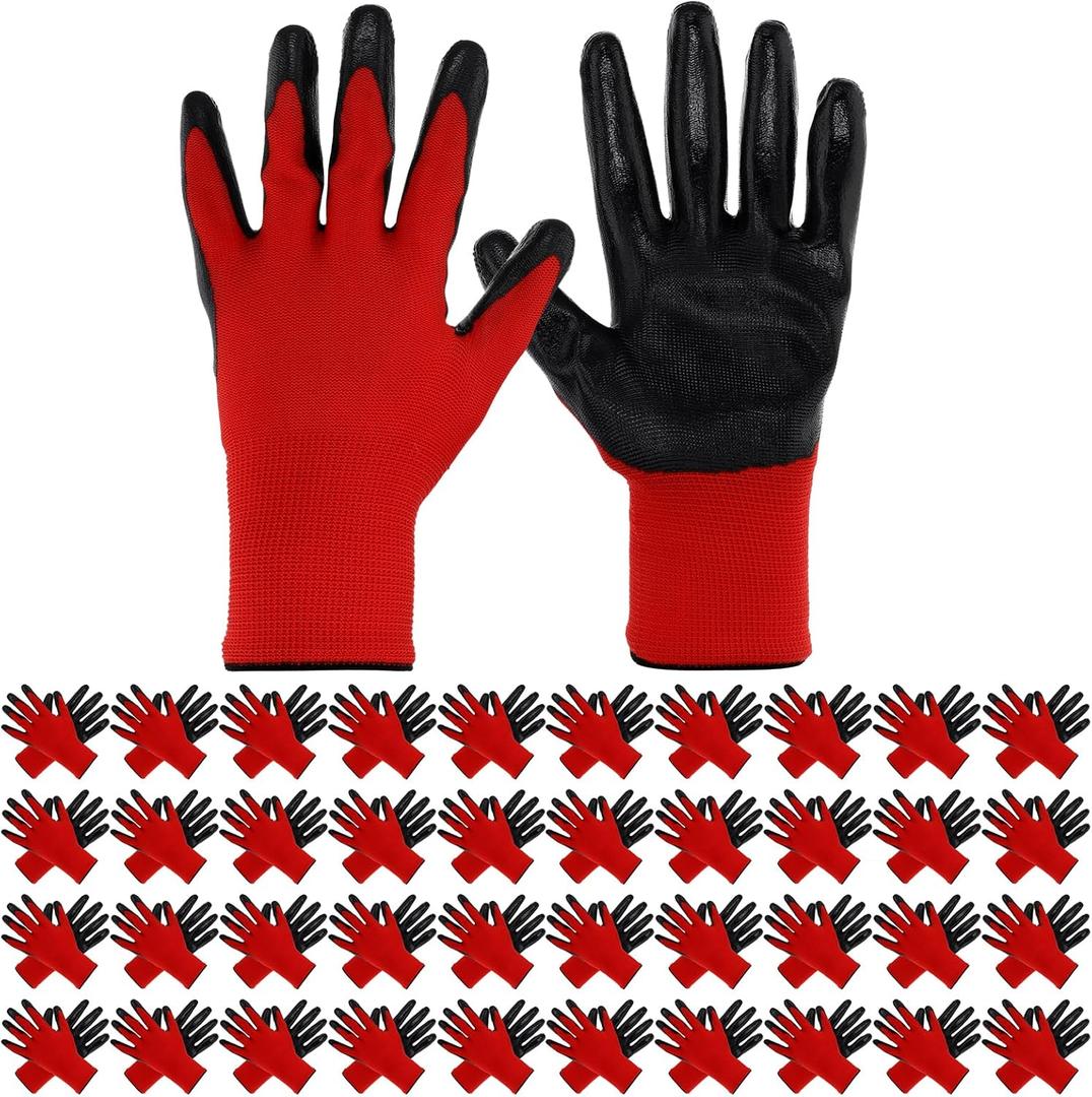 48 Pack Gardening Gloves Bulk for Men Women, Breathable Nitrile Rubber Coated Garden Gloves Dipped Gripping Work Gloves for Construction, Gardening