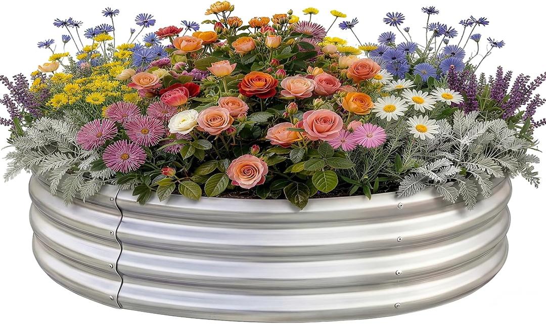 Land Guard Galvanized Raised Garden Bed Kit, Round Large Metal Galvanized Planter Raised Garden Boxes Outdoor, 4×4×1ft, 1-silver