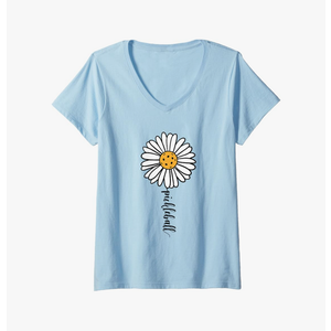 Womens Pickleball Daisy Flower V-Neck T-Shirt, XL