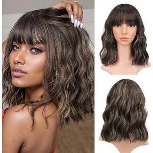 VCKOVCKO Short Bob Wigs Honey brown mix Blonde Wavy Wig With Air Bangs Women's Shoulder Length Wigs Curly Wavy Synthetic Cosplay Wig Pastel Bob Wig for Girl Colorful Wigs(12", Honey brown mix Blonde) VCKOVCKO Short Bob Wigs Honey brown mix Blonde Wavy Wig With Air Bangs Women's Shoulder Length Wigs Curly Wavy Synthetic Cosplay Wig Pastel Bob Wig for Girl Colorful Wigs(12", Honey brown mix Blonde)