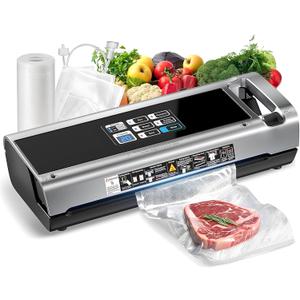 Food Vacuum Sealer Machine, 95KPa Powerful Food Saver with Dry/Moist/External Vacuum Modes, Built-in Cutter & Bag Storage, Single/Double Sealing, 1 Bag & 15 Pre-cut Bags
