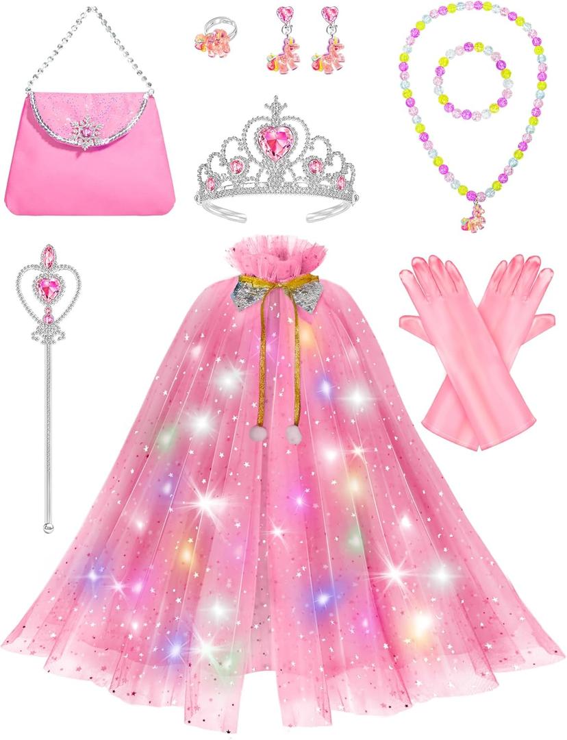 Light Up Princess Dress Up for Girls 3 4 5 6, Toddlers Dress Up Clothes, Princess Toy for Kids Birthday Gift (Pink)