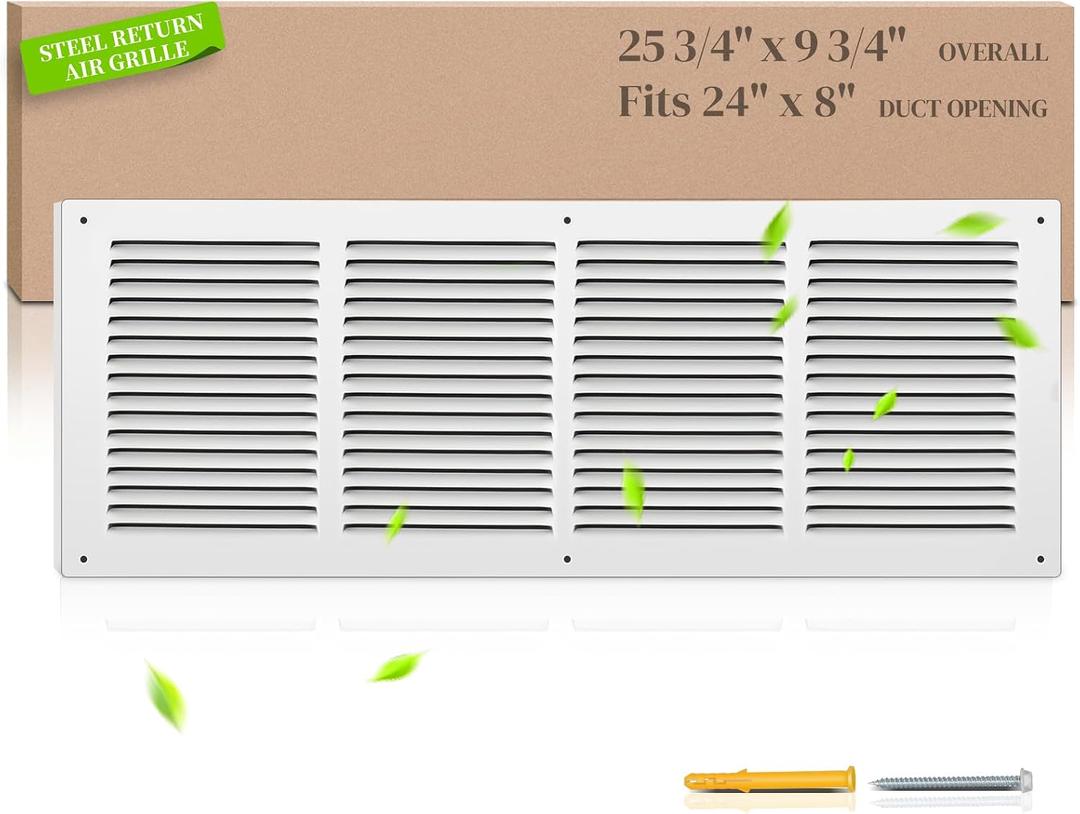 24x8 Steel Return Air Grille, HVAC Vent Cover Fits 24"W x 8"H Duct Opening