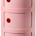 3 Tier Round Nightstand with Drawers, Pink Round Side Table Small Plastic Storage End Table Suitable for Bedroom, Living Room, Bathroom, 22.8IN