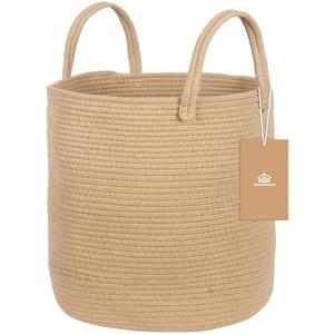 ShellKingdom Laundry Basket, Large Natural Rope Woven Storage Basket with Handles for Home, Living Room, Laundry, Storage Organizer for Blankets, Clothes, Plant, Toys, 15.7 x 13.8 INCH (Jute)